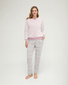 Pijama de invierno manga larga borreguillo malva de cuadros