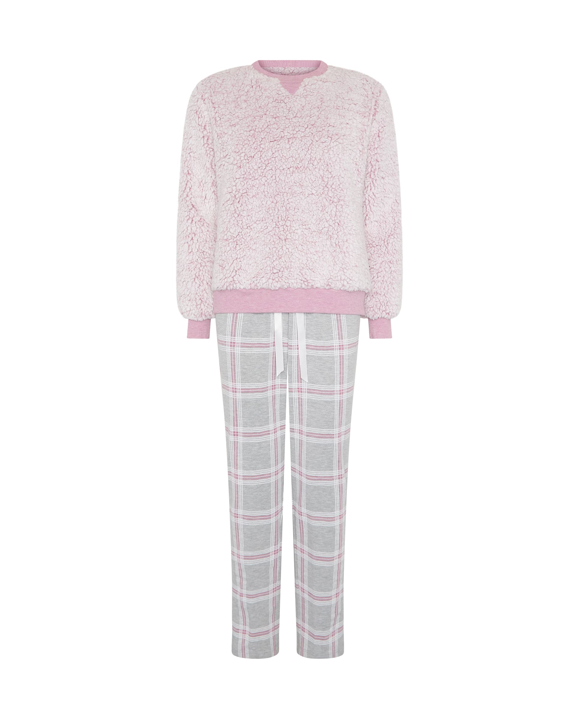 Pijama de invierno manga larga borreguillo malva de cuadros