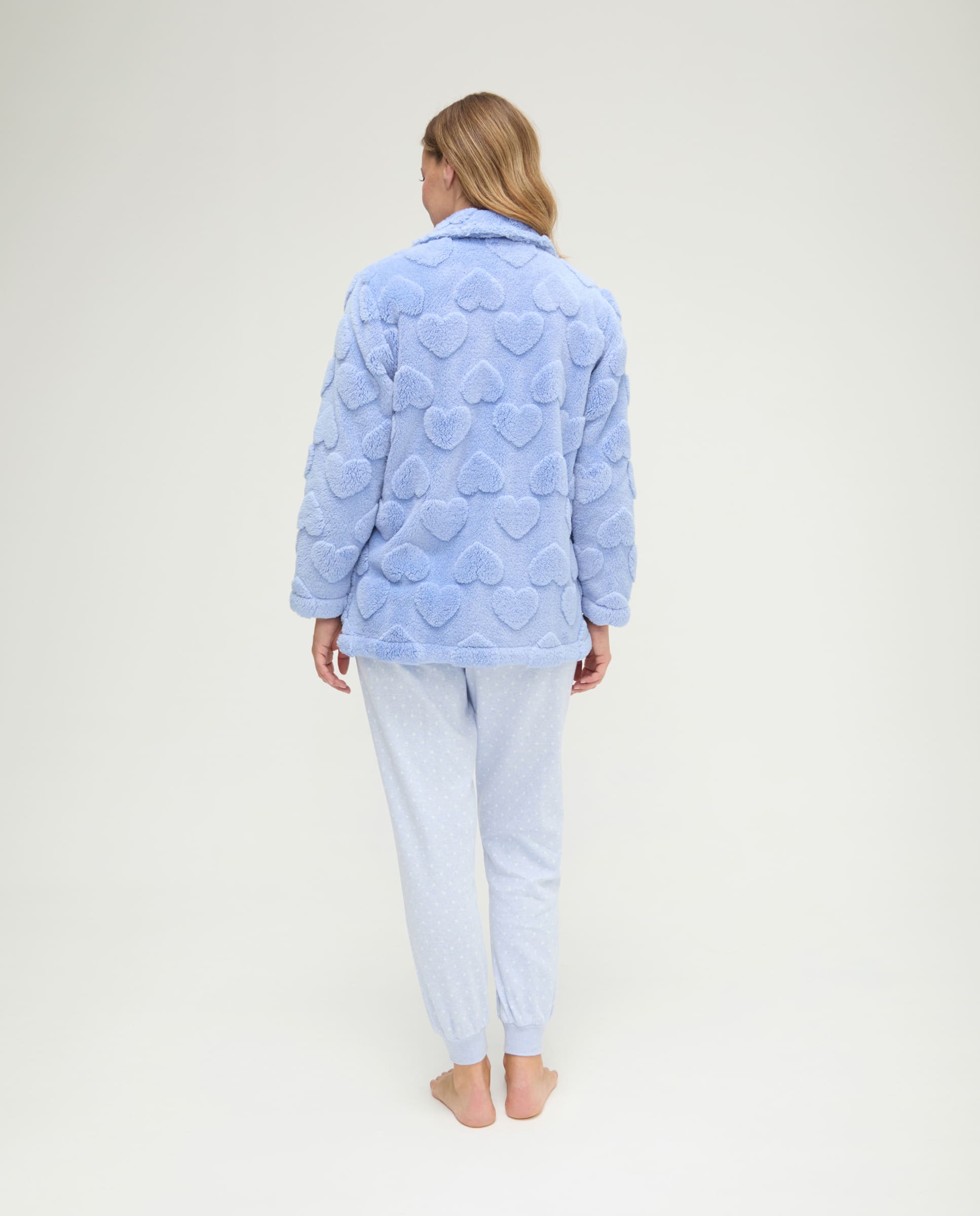 Conjunto pijama y bata de invierno vigoré azul de corazones
