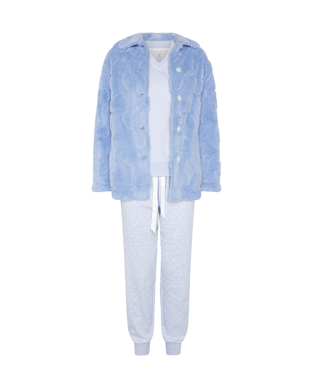 Conjunto pijama y bata de invierno vigoré azul de corazones
