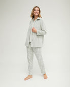 Conjunto pijama y bata de invierno jacquard verde de hojas
