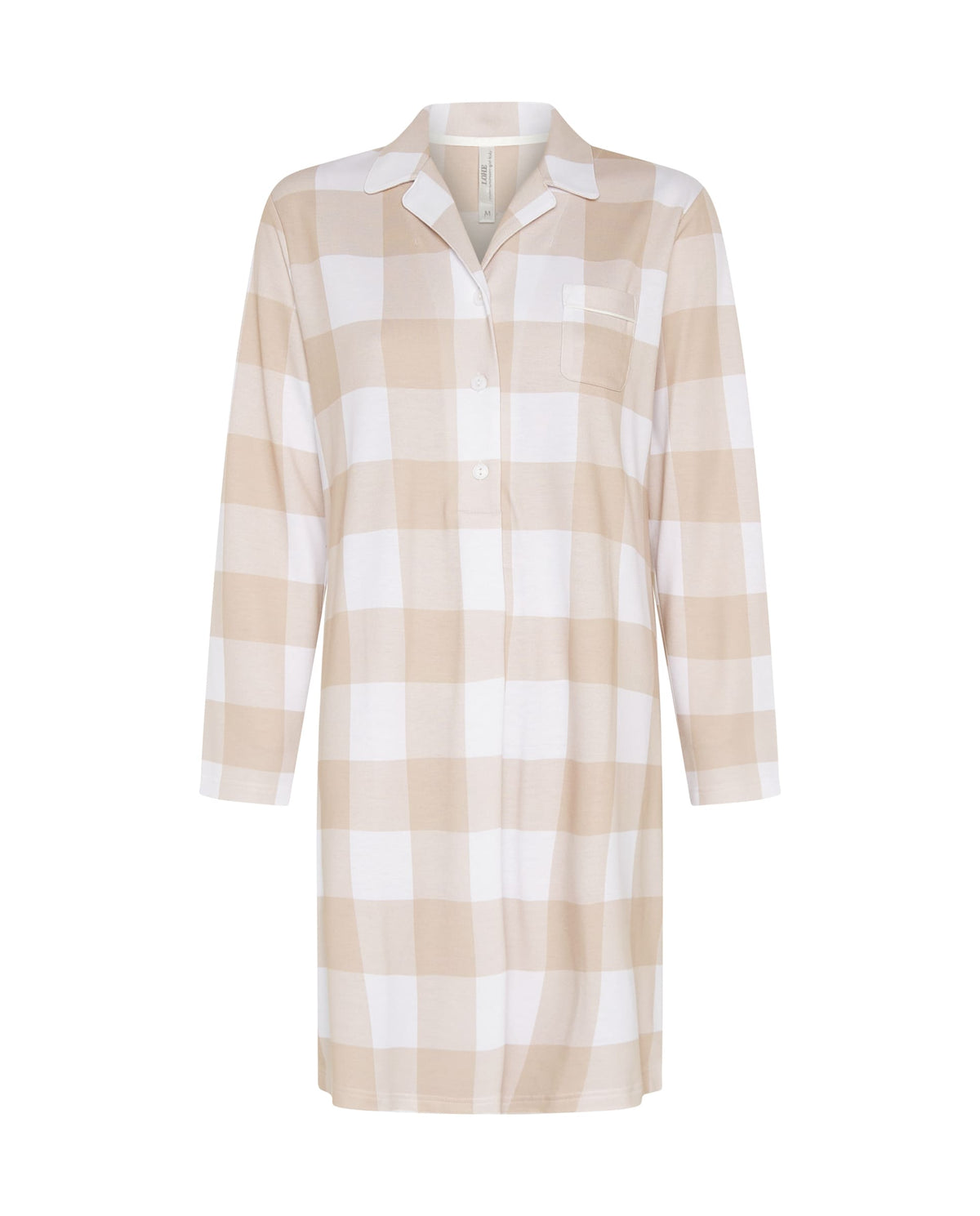 Camisón de invierno manga larga abierto de cuadros camel