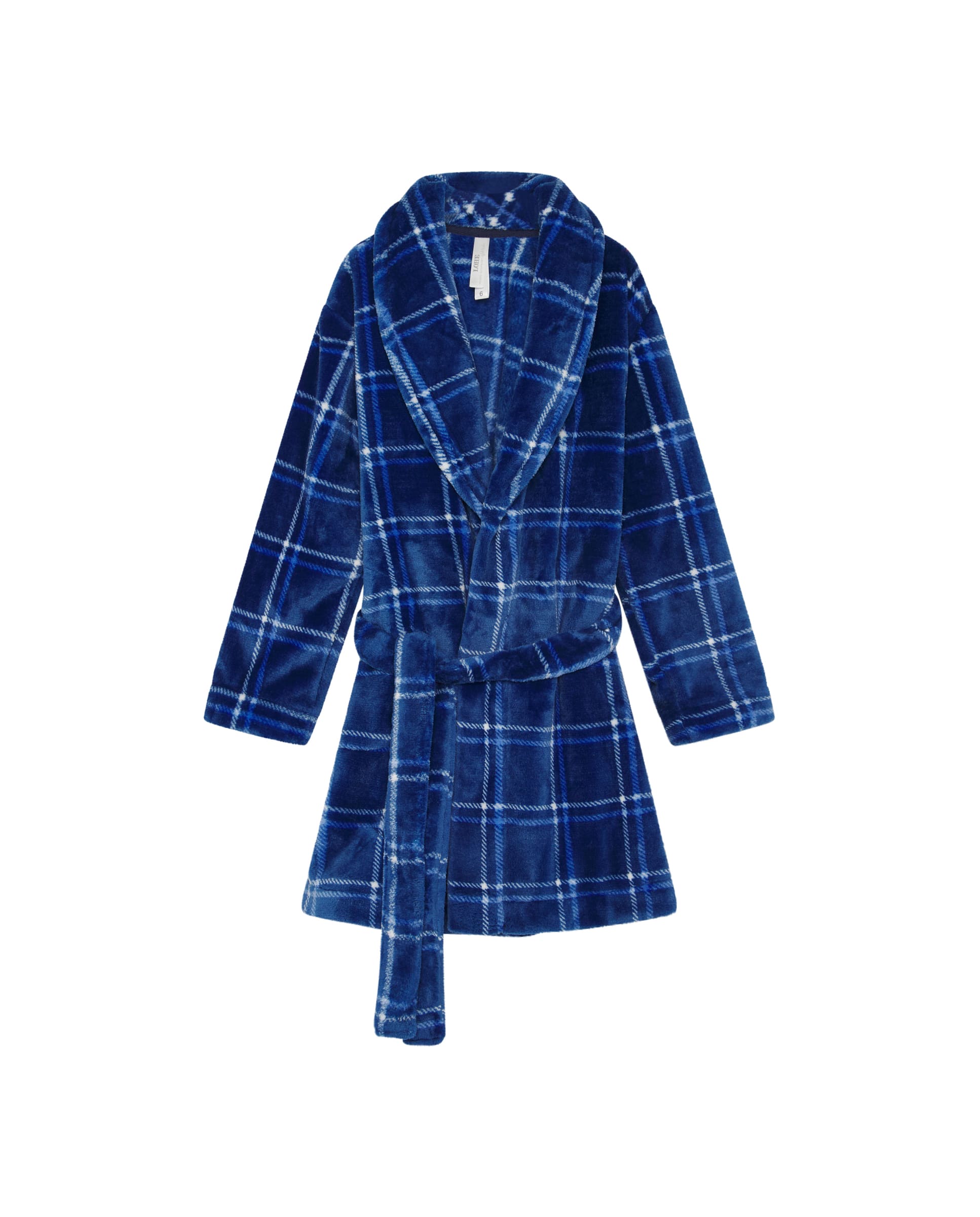 Bata de niño de invierno de cuadros azul con cinturón