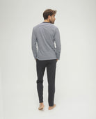 Pijama de hombre de invierno manga larga gris de rayas cuello pico