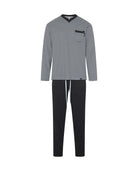 Pijama de hombre de invierno manga larga gris de rayas cuello pico