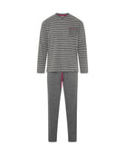 Pijama de hombre de invierno manga larga gris de rayas cuello redondo