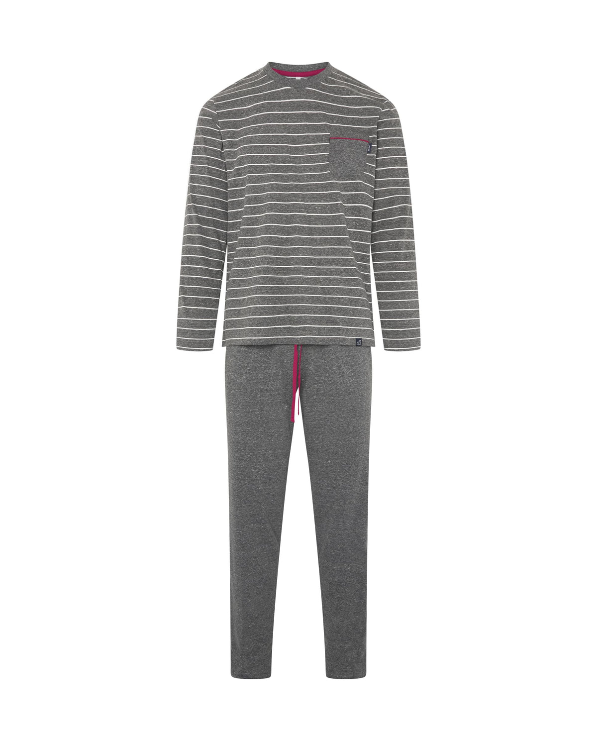Pijama de hombre de invierno manga larga gris de rayas cuello redondo