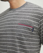 Pijama de hombre de invierno manga larga gris de rayas cuello redondo
