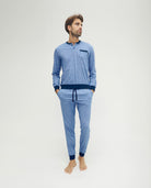 Pijama de hombre de invierno manga larga azul de perritos