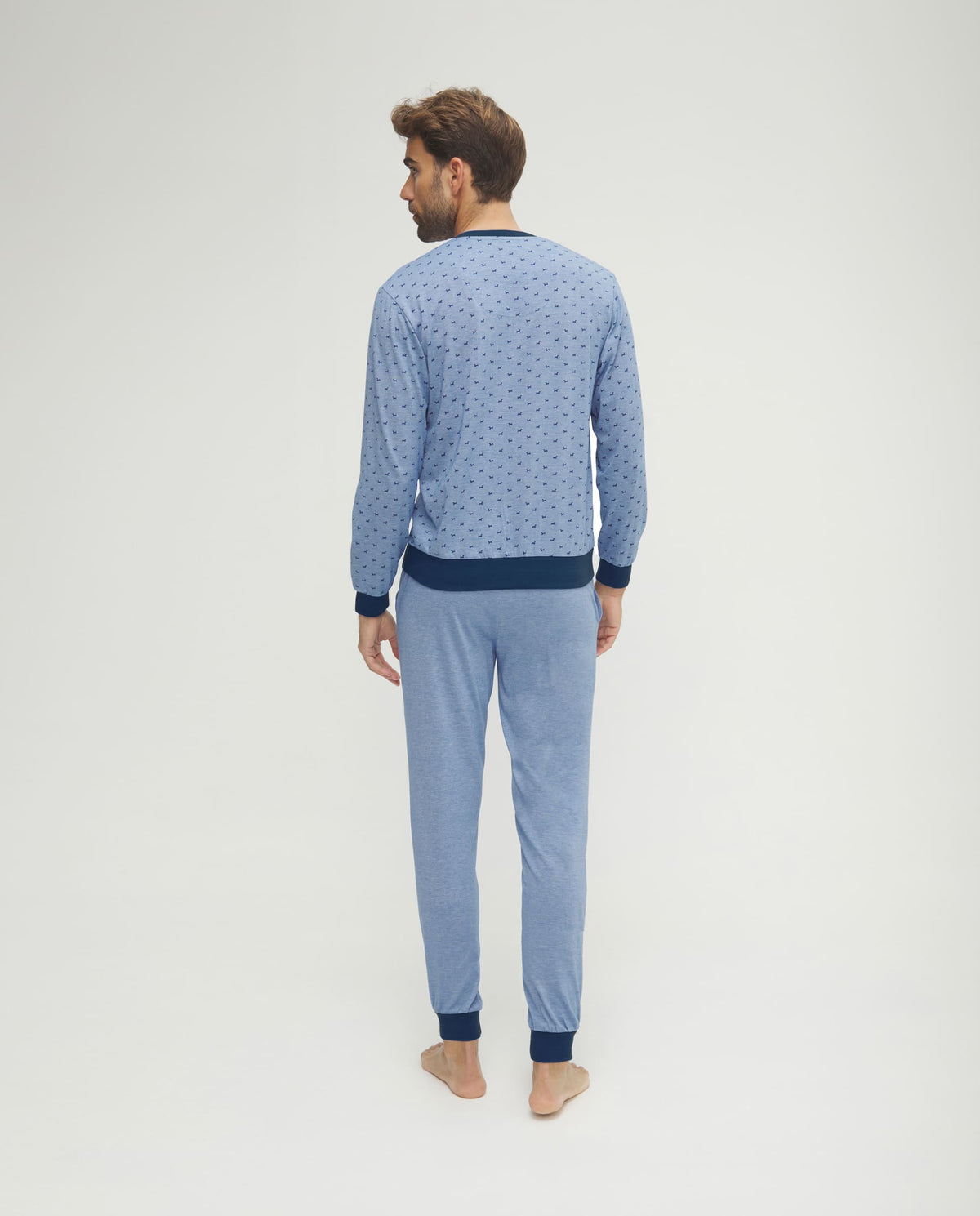 Pijama de hombre de invierno manga larga azul de perritos