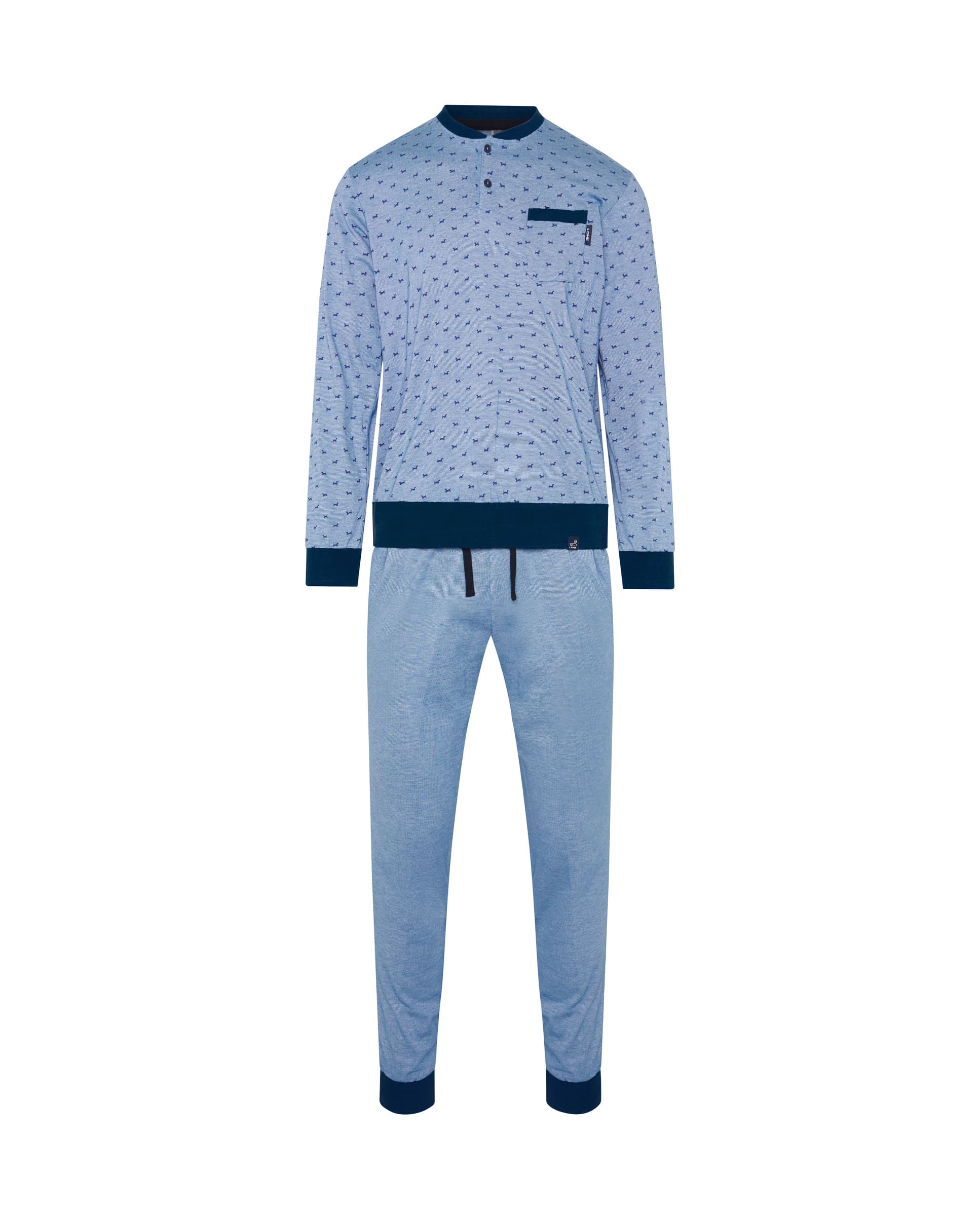 Pijama de hombre de invierno manga larga azul de perritos