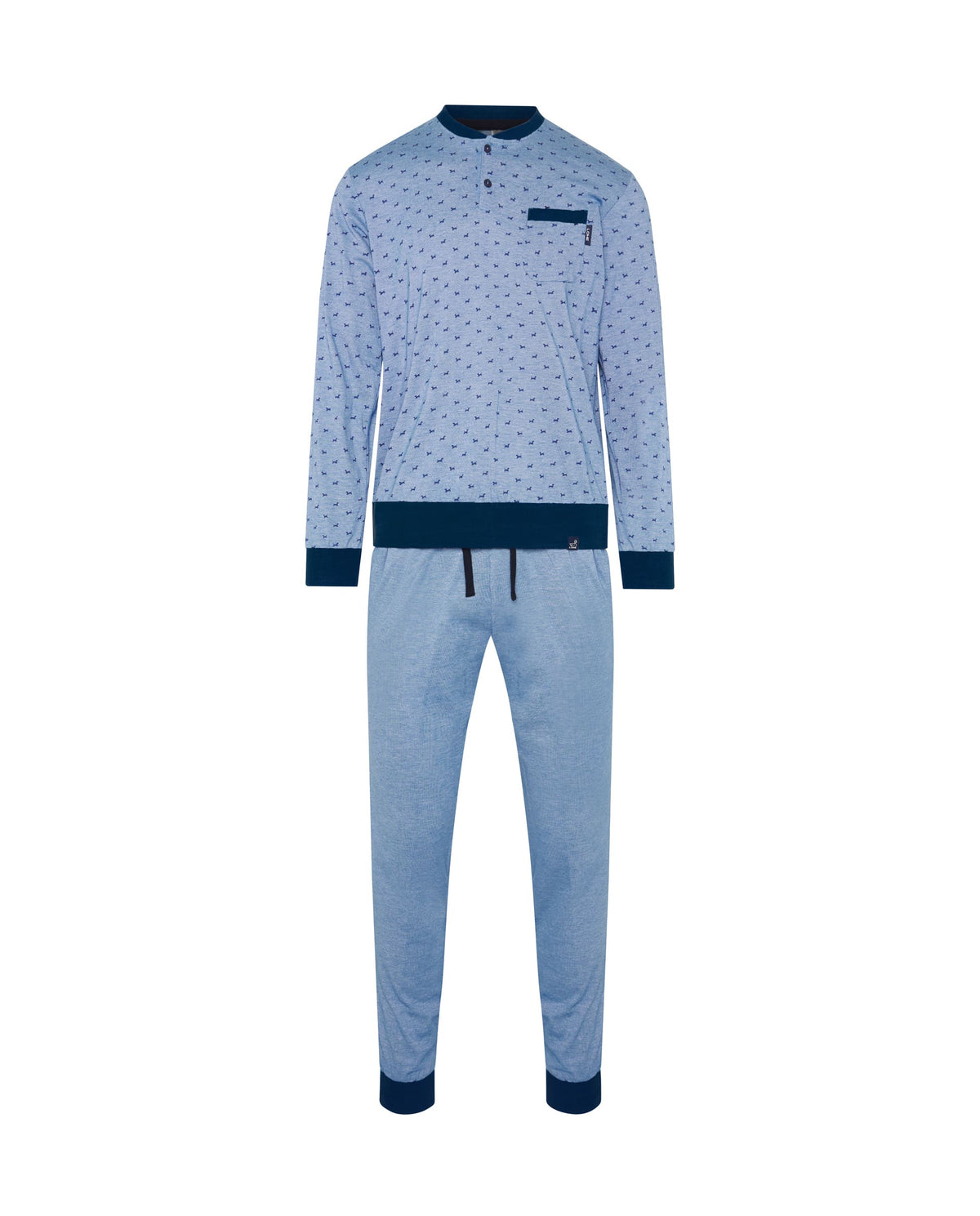 Pijama de hombre de invierno manga larga azul de perritos