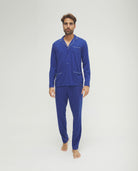 Pijama de hombre de invierno manga larga abierto azul corbatero