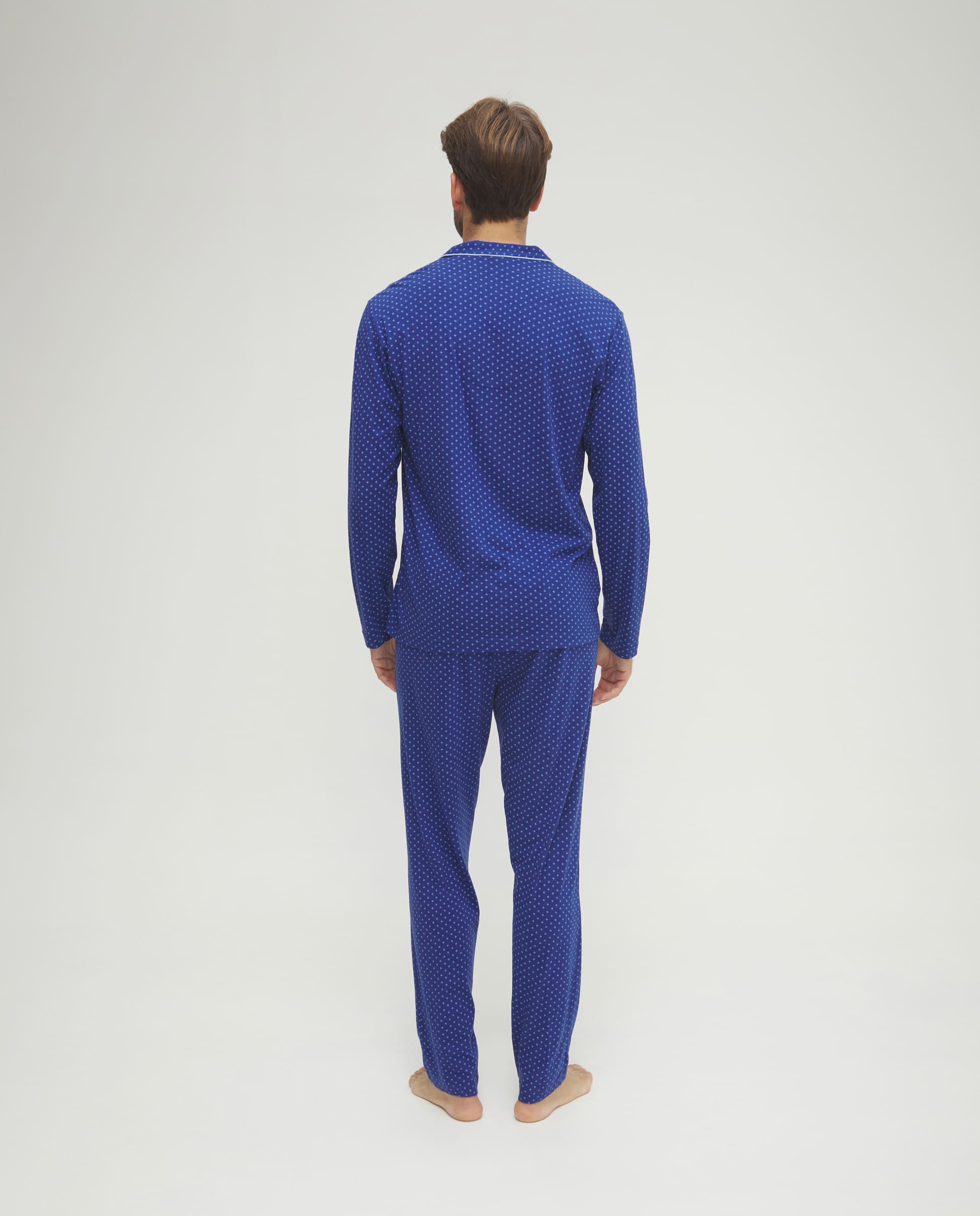 Pijama de hombre de invierno manga larga abierto azul corbatero