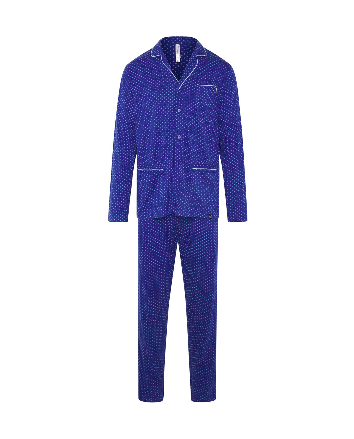 Pijama de hombre de invierno manga larga abierto azul corbatero