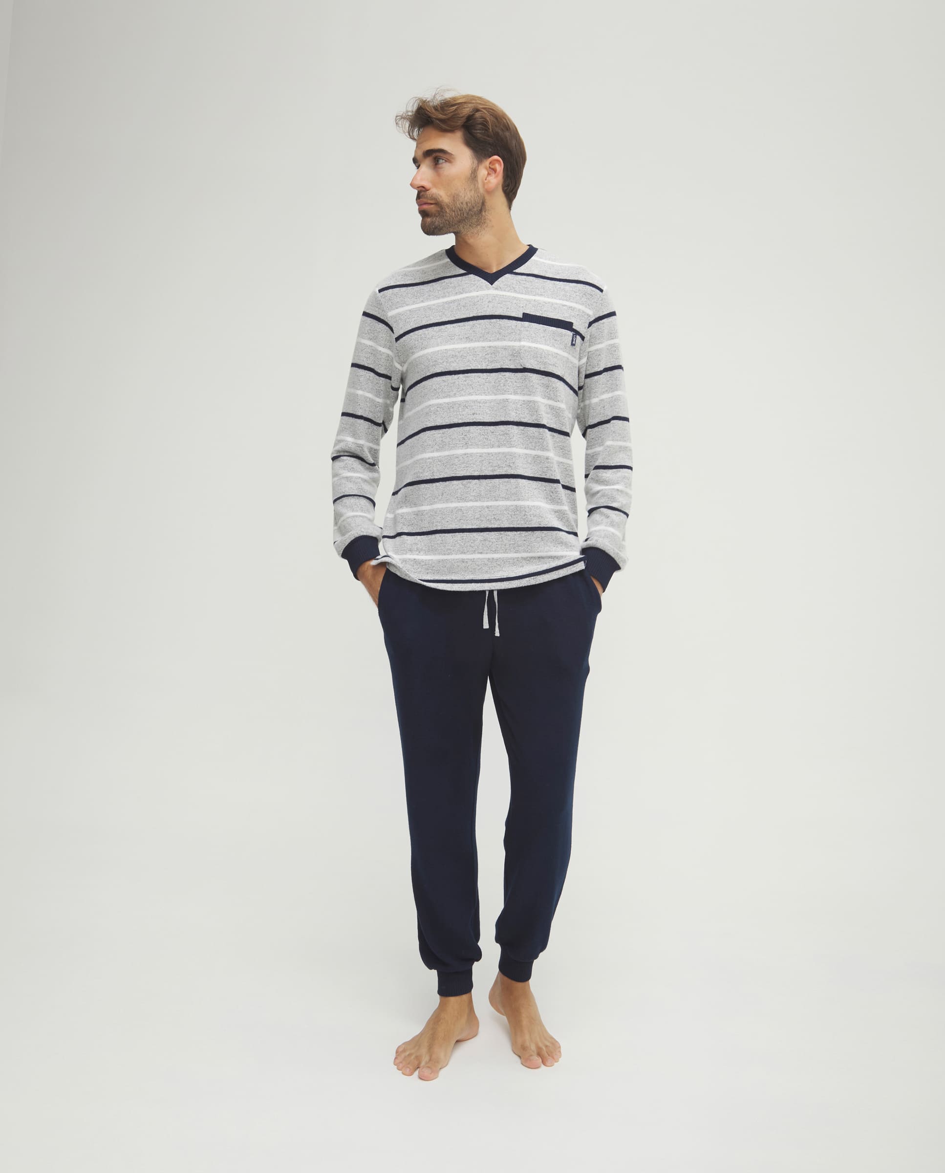 Pijama de hombre de invierno manga larga vigoré marino de rayas