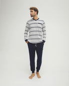 Pijama de hombre de invierno manga larga vigoré marino de rayas