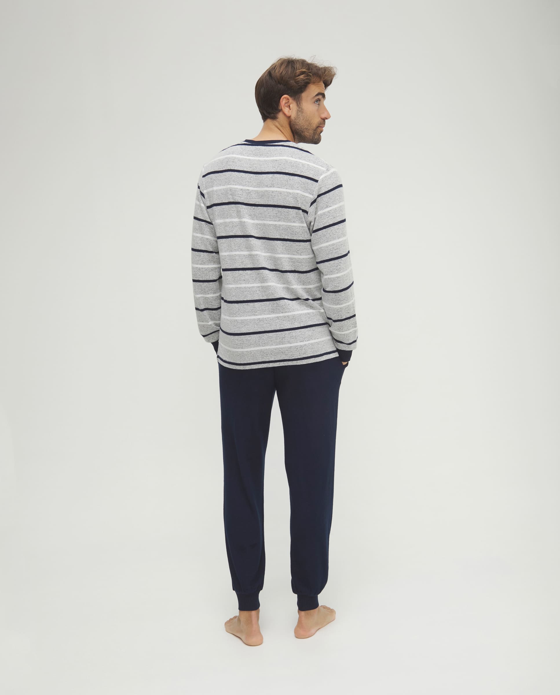 Pijama de hombre de invierno manga larga vigoré marino de rayas