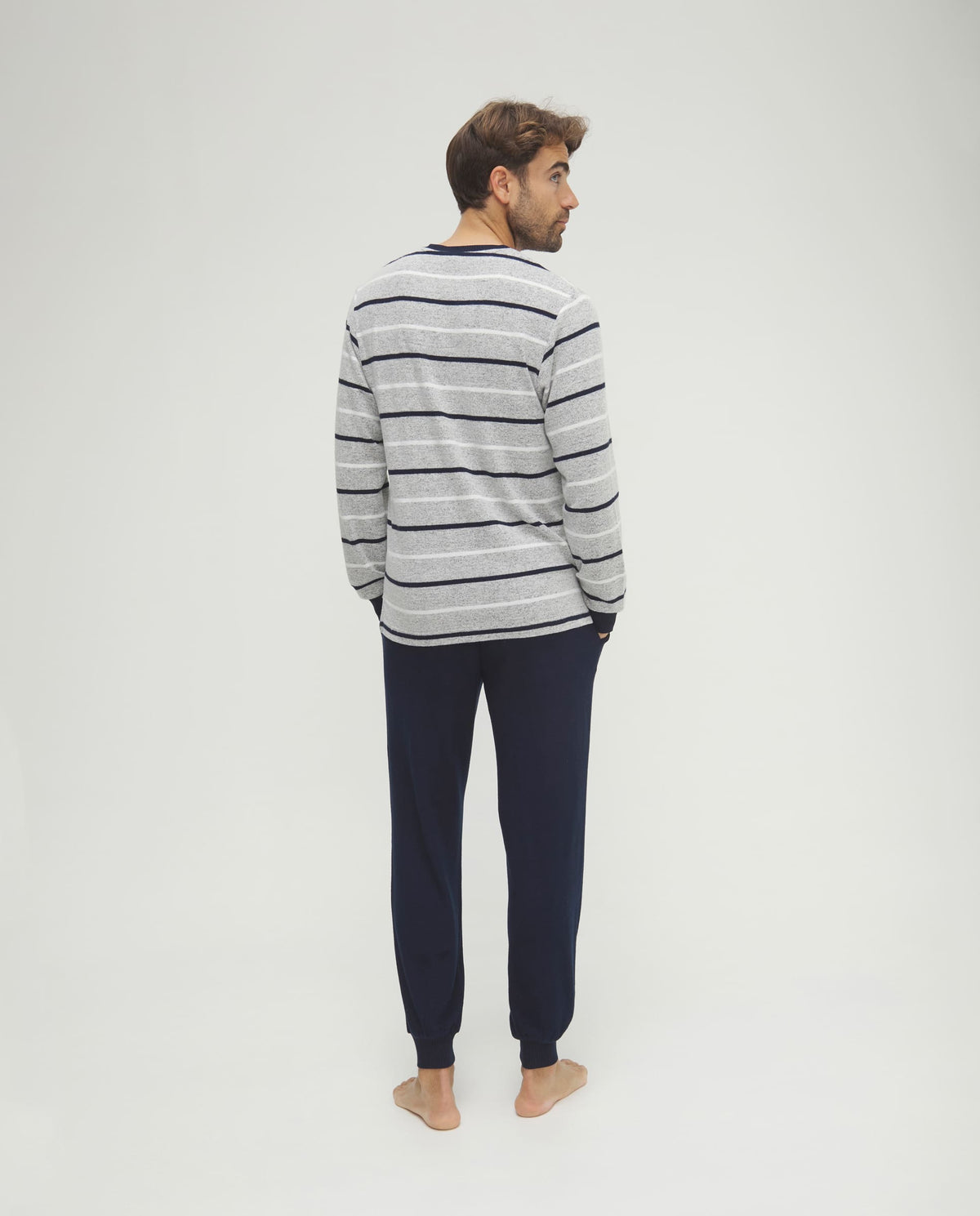 Pijama de hombre de invierno manga larga vigoré marino de rayas