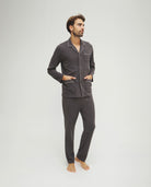 Pijama de hombre de invierno manga larga abierto gris con vivo