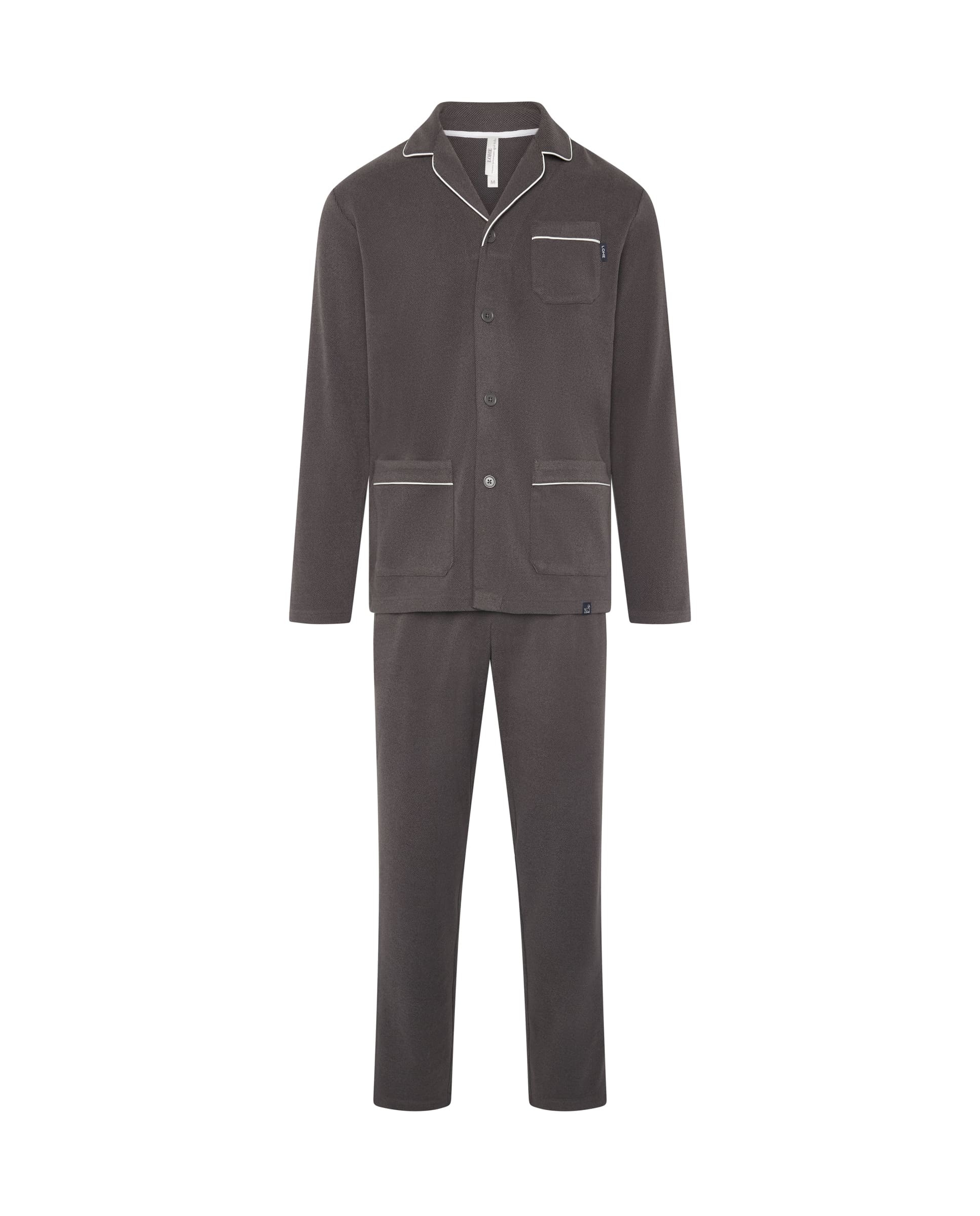 Pijama de hombre de invierno manga larga abierto gris con vivo