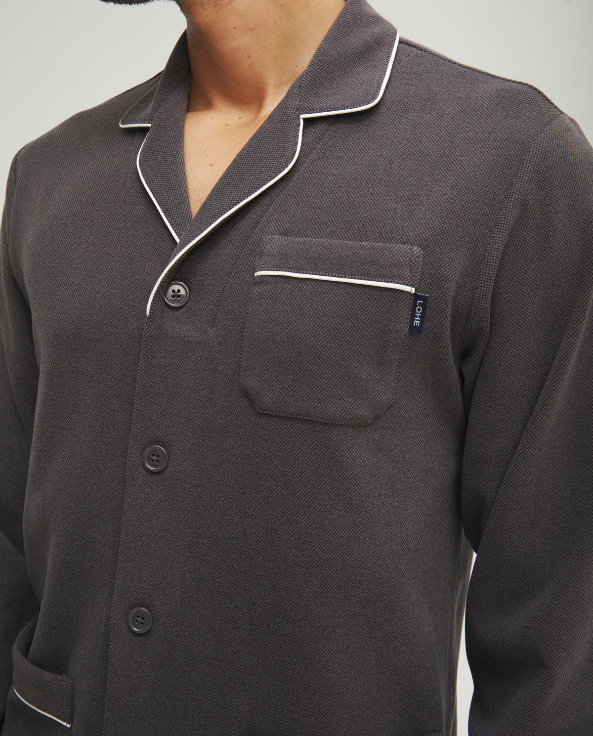 Pijama de hombre de invierno manga larga abierto gris con vivo