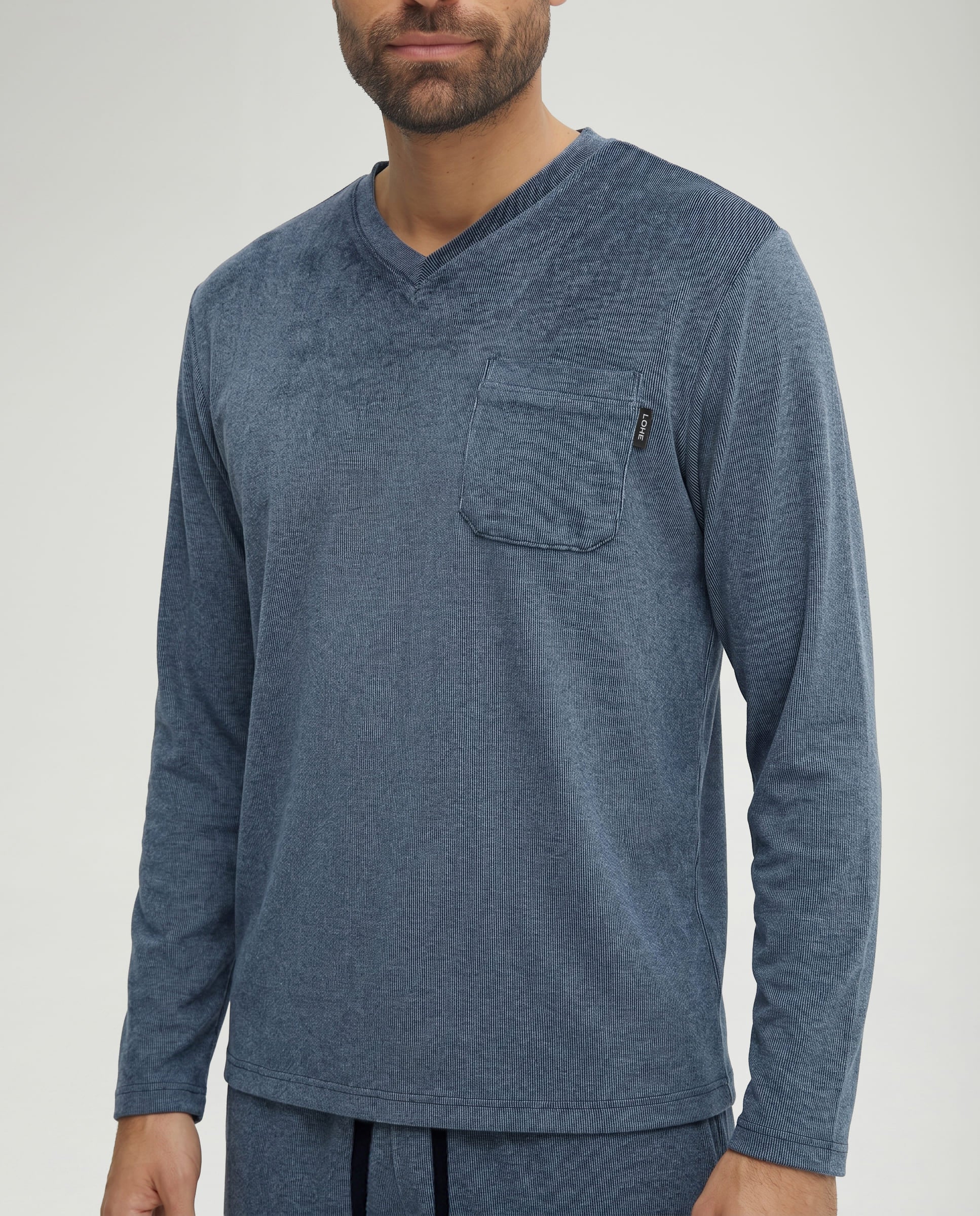 Pijama de hombre de invierno manga larga vigoré gris cuello pico