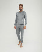 Pijama de hombre de invierno manga larga vigoré gris cuello pico