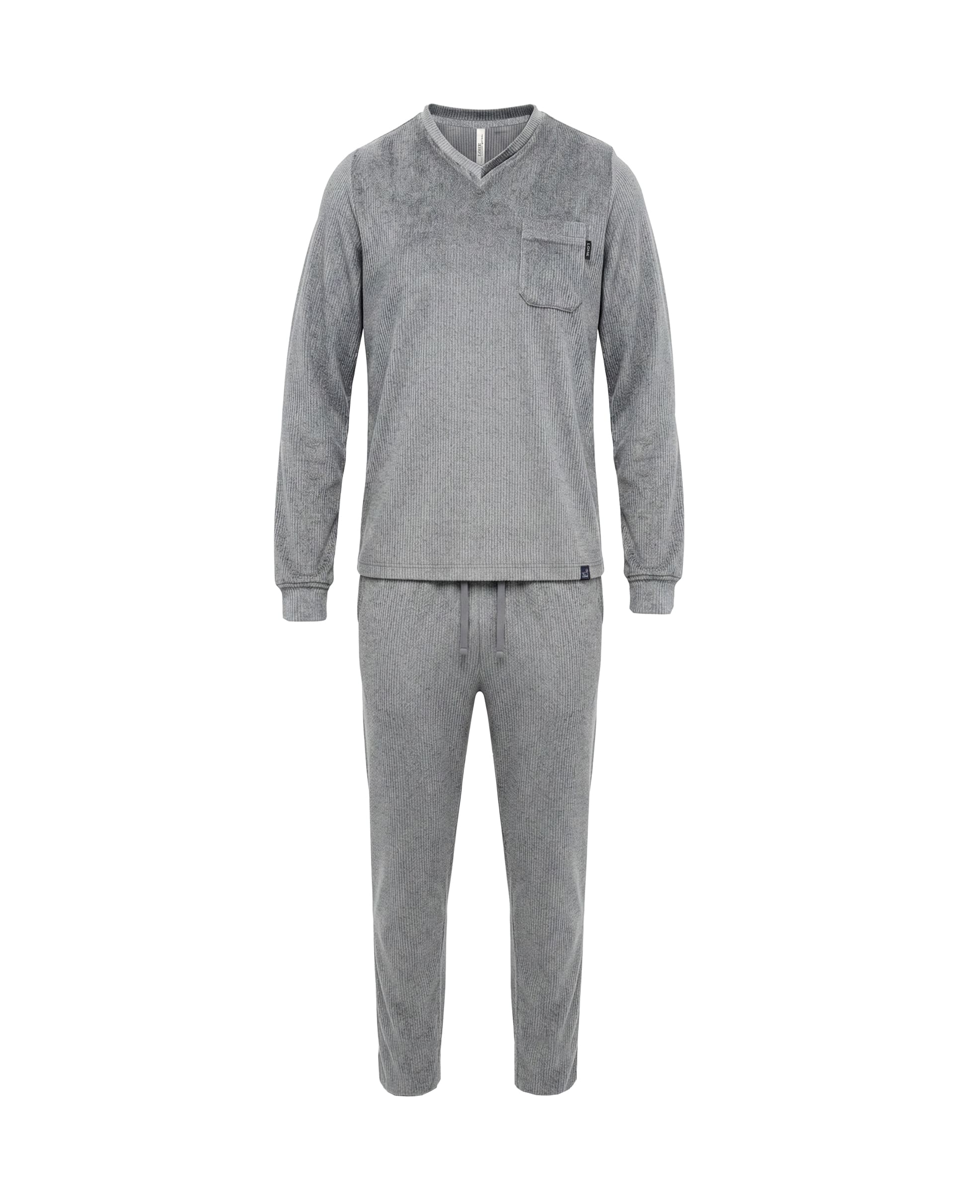 Pijama de hombre de invierno manga larga vigoré gris cuello pico