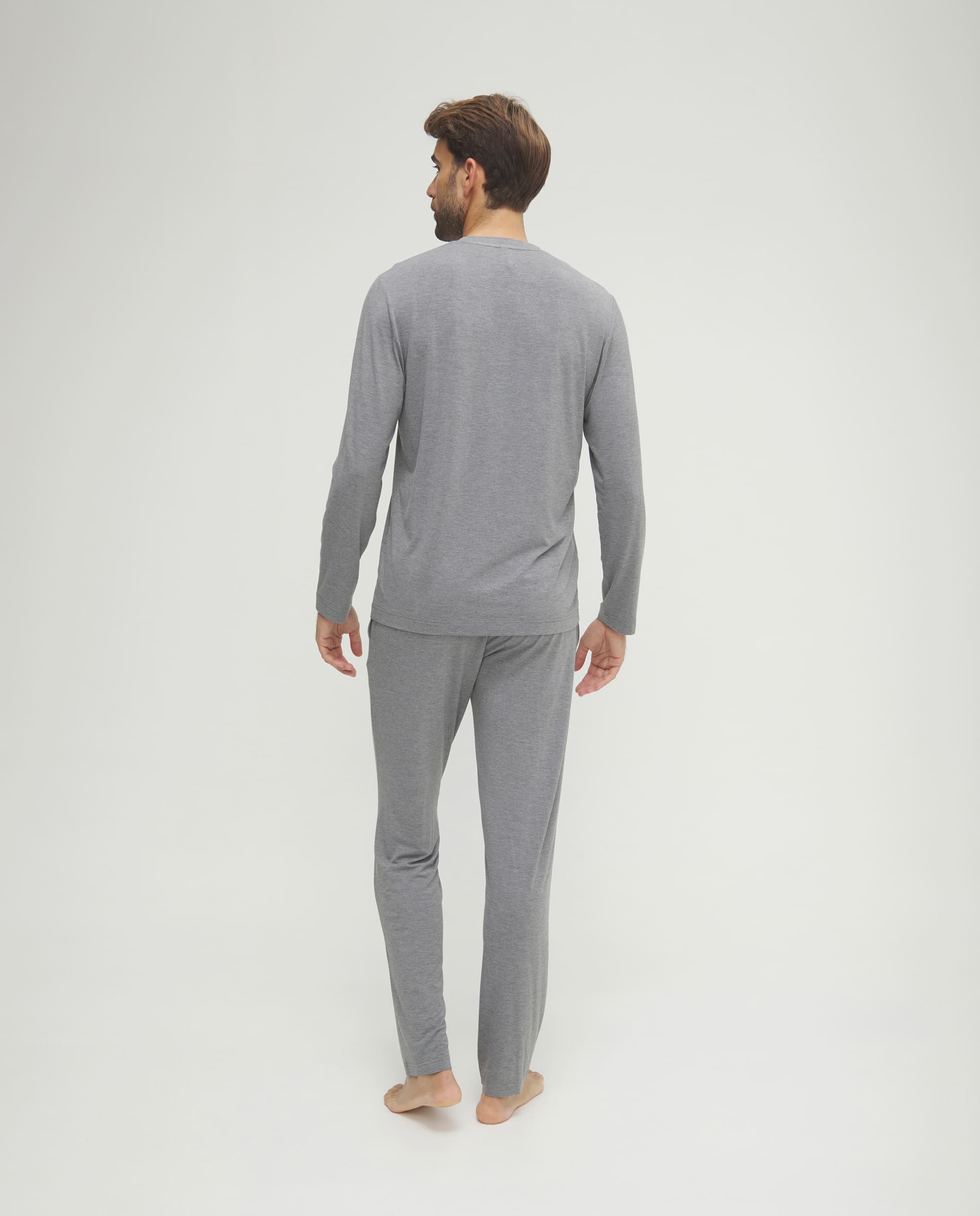 Pijama de hombre de invierno manga larga modal marino con botones