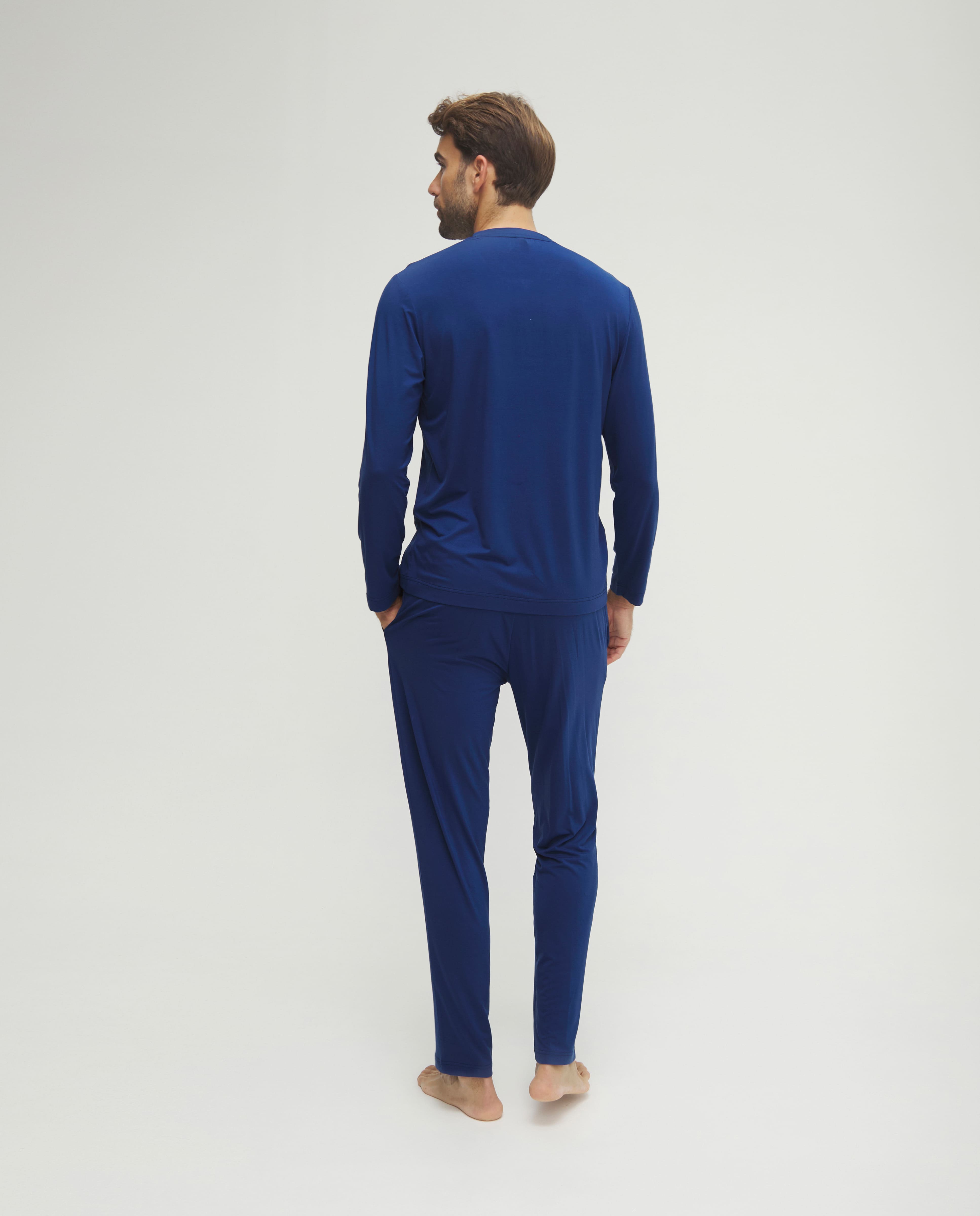 Pijama de hombre de invierno manga larga modal marino con botones