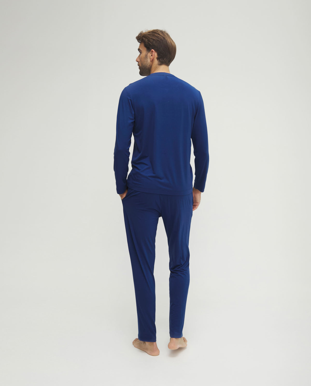 Pijama de hombre de invierno manga larga modal marino con botones
