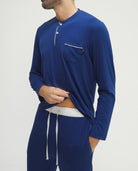 Pijama de hombre de invierno manga larga modal marino con botones
