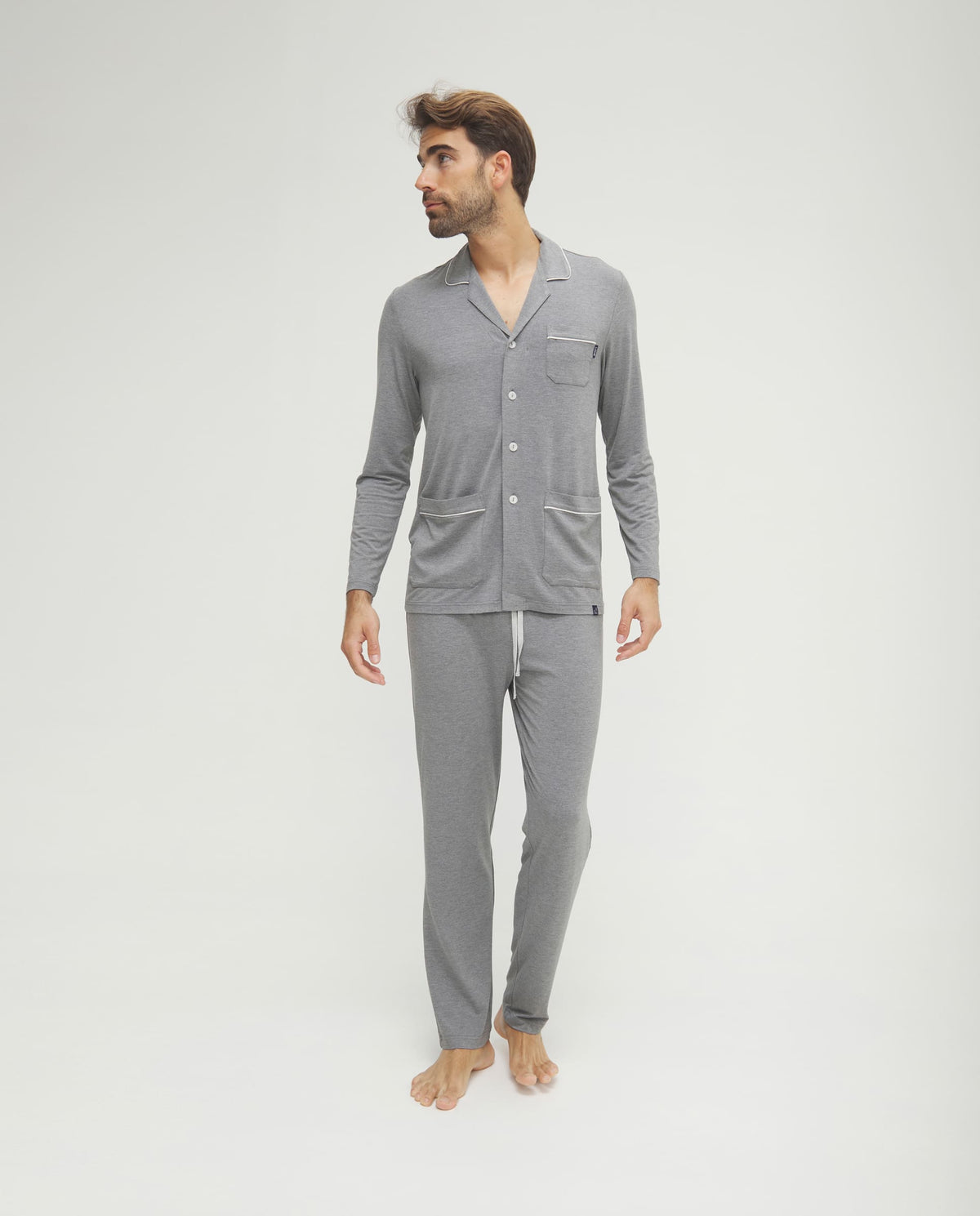 Pijama de hombre de invierno manga larga modal marino abierto
