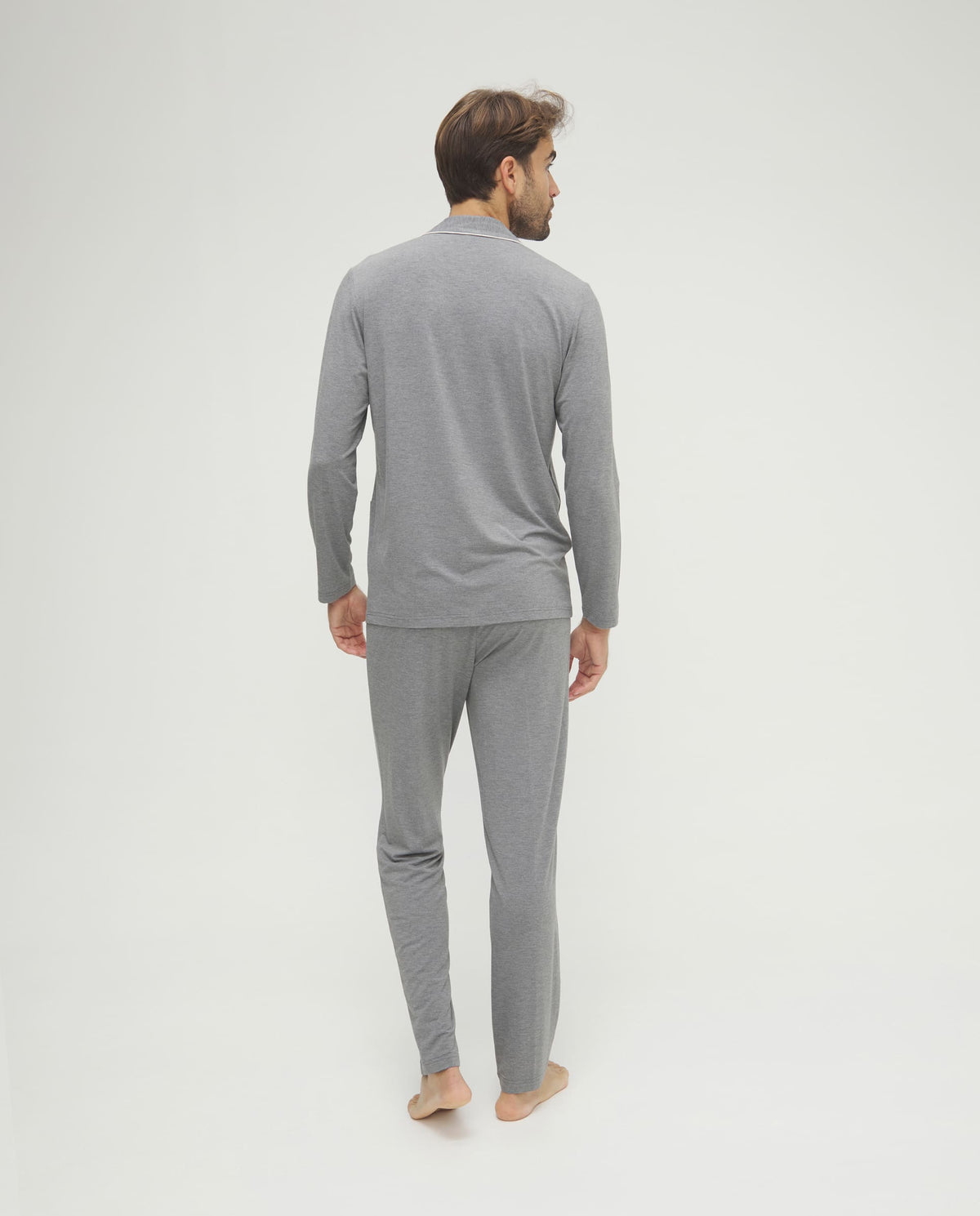 Pijama de hombre de invierno manga larga modal marino abierto