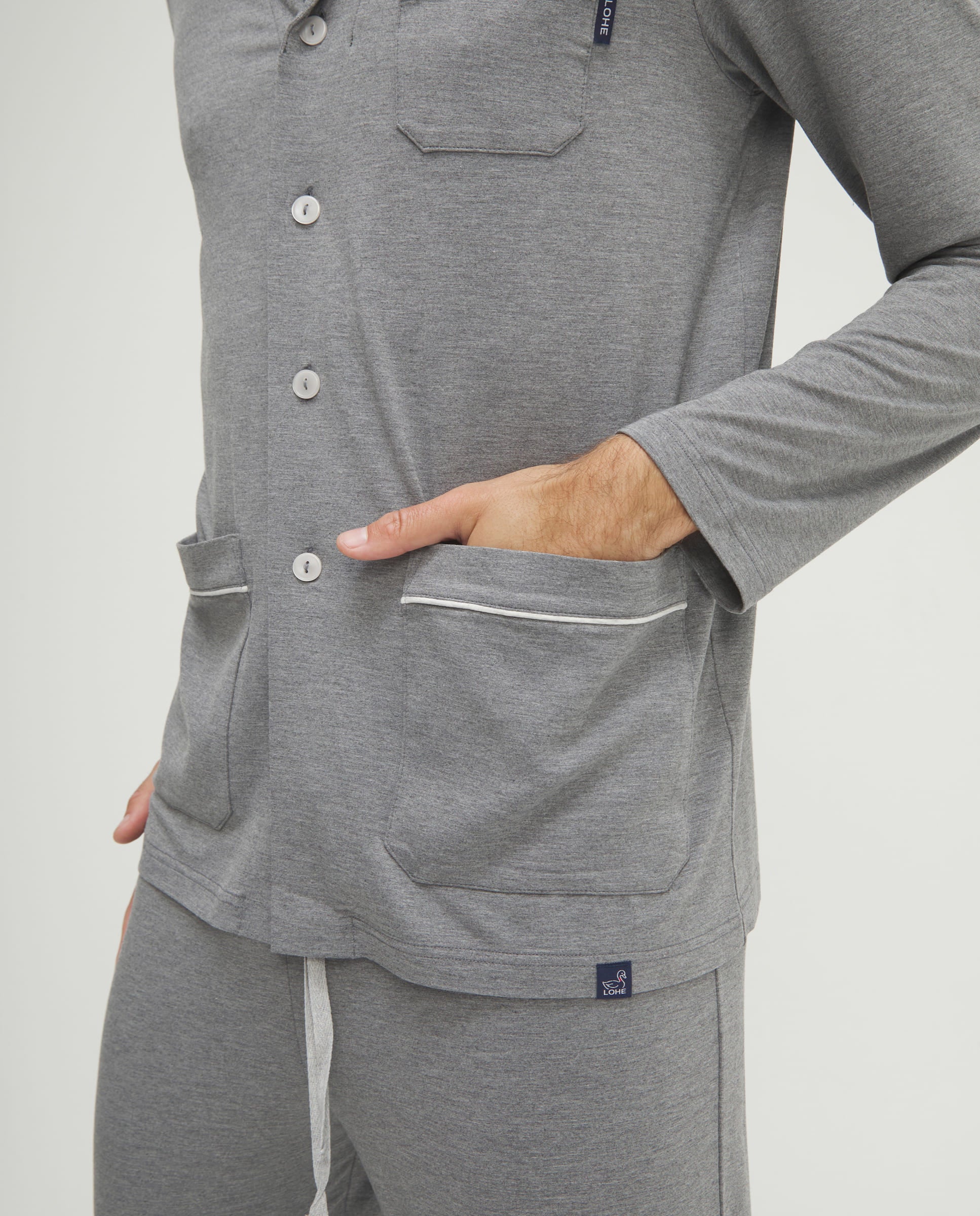 Pijama de hombre de invierno manga larga modal marino abierto