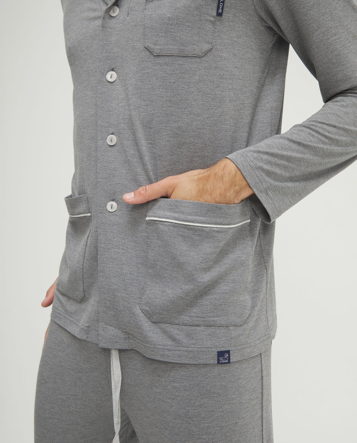 Pijama de hombre de invierno manga larga modal marino abierto