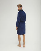 Bata de hombre de invierno jacquard azul con cinturón