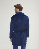 Bata corta de hombre de invierno jacquard azul con cinturón