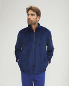Bata corta de hombre de invierno jacquard azul con cremallera