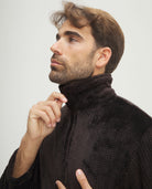 Bata corta de hombre de invierno jacquard marrón con cremallera