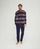 Pijama de hombre de invierno manga larga terciopelo marrón de rayas