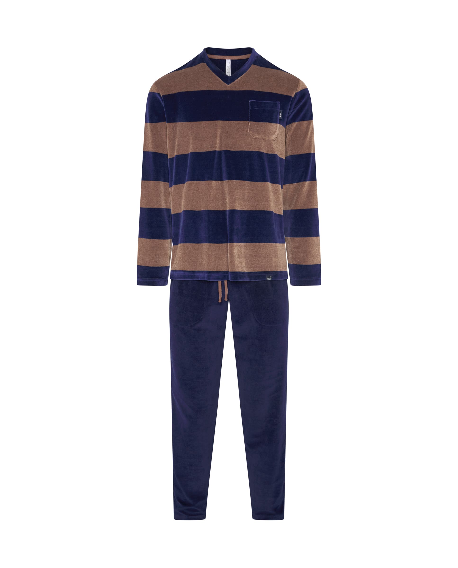 Pijama de hombre de invierno manga larga terciopelo marrón de rayas