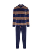 Pijama de hombre de invierno manga larga terciopelo marrón de rayas