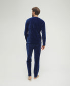 Pijama de hombre de invierno manga larga terciopelo azul de cuadritos