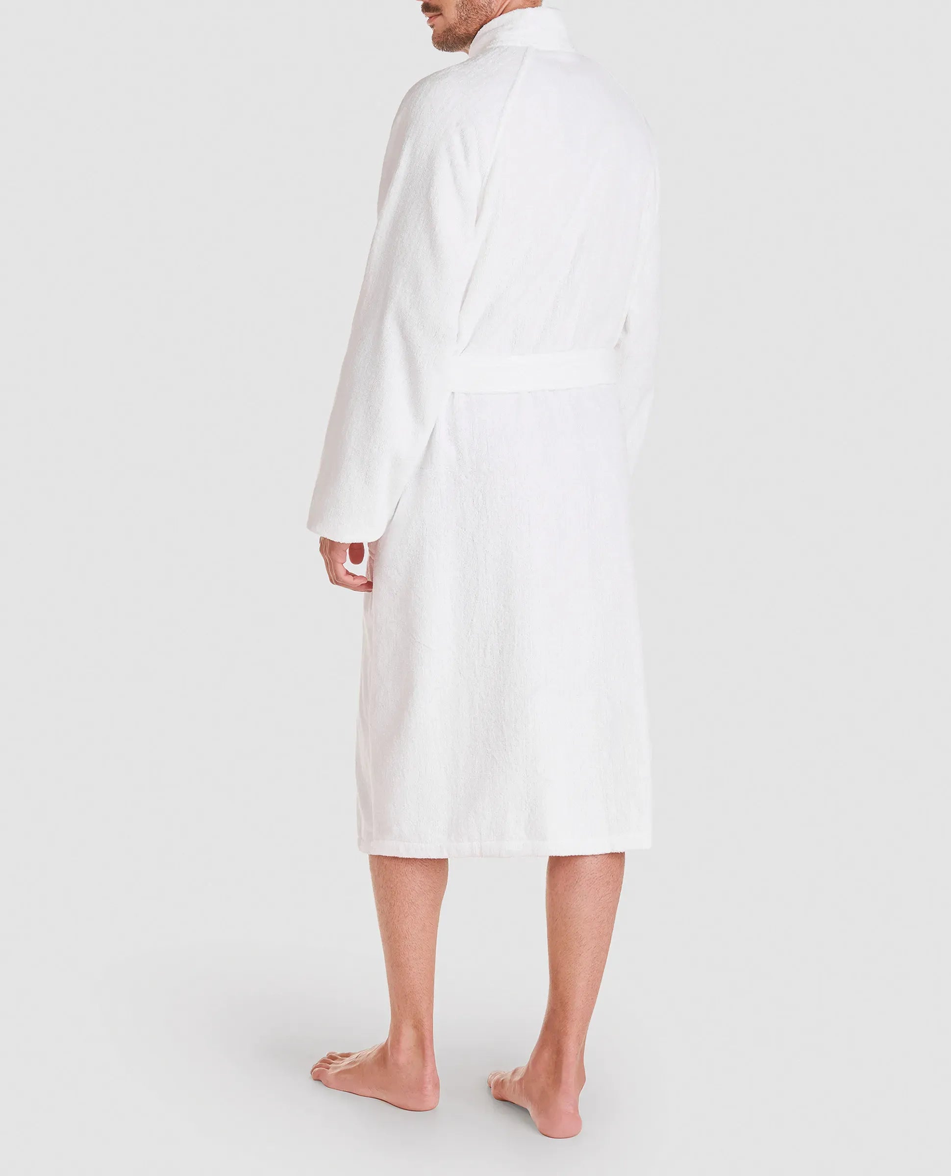 Vista de espalda de albornoz baño de algodón unisex color gris oscuro
