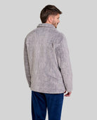 Vista detalle de chaquetilla de pijama de caballero melange rayas azules con cuello  en pico