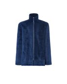 Bata corta de hombre con cremallera, tejido Jacquard de cuadros marino y bolsillos laterales.