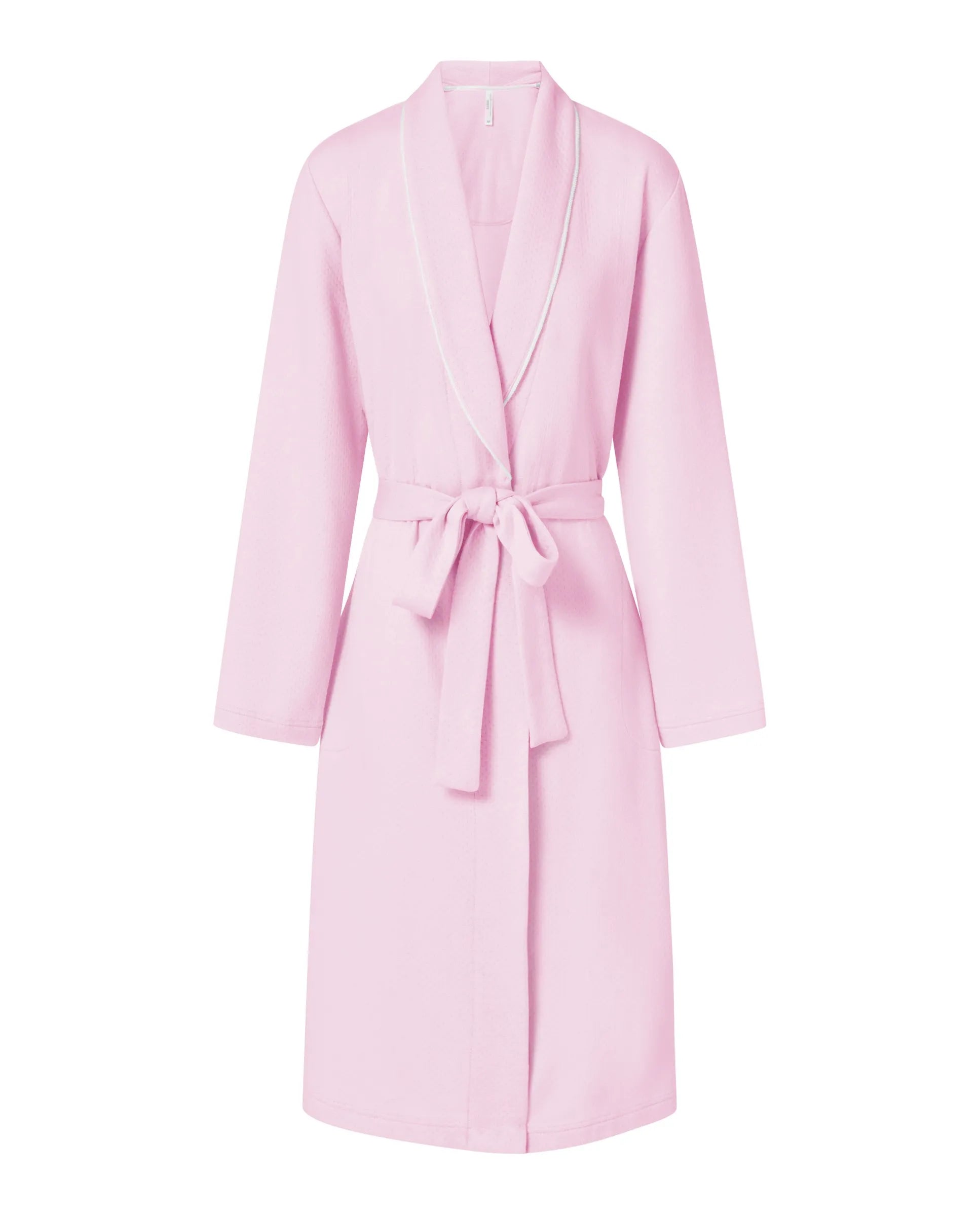 Bata de mujer verano cuello smoking con vivo — Rosa