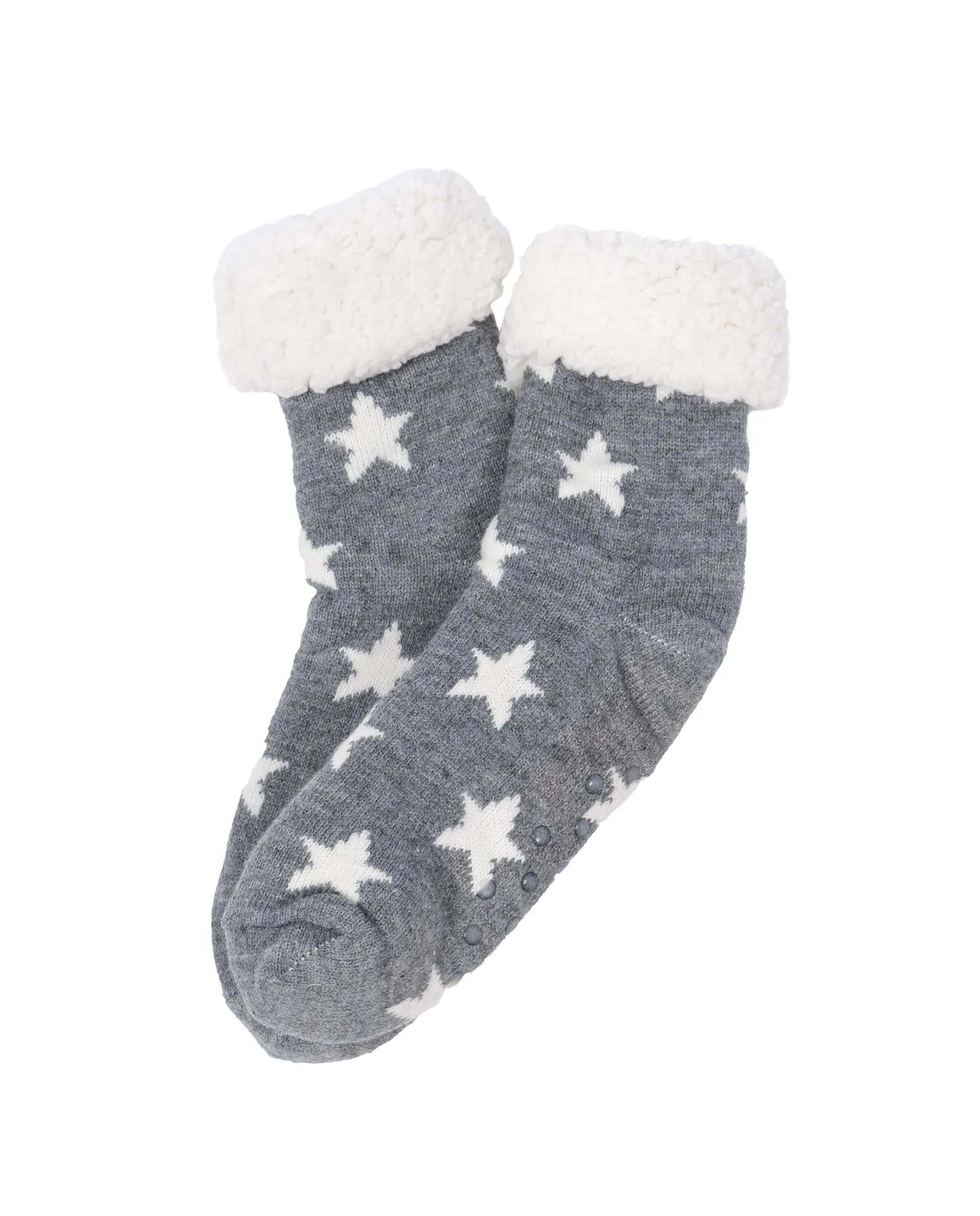 Calcetín de invierno gris estrellas
